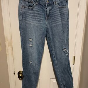 1822 Denim Blue Boyfriend Jeans with Vintage Distressing